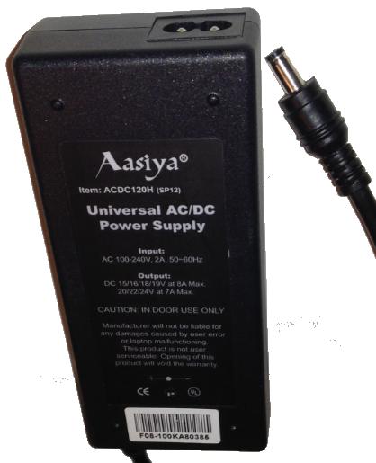 AASIYA ACDC120H (SP12) AC ADAPTER DC 15/16/18/19V AT 8A MAX 20/2