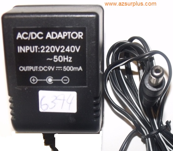 AC ADAPTER 9VDC 500mA - ---C--- + Used 2.3 x 5.4 x 11 mm Straigh