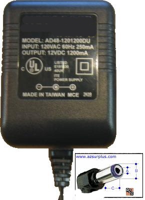 AD48-1201200DU AC Adapter 12VDC 1.2A USED -(+) 2.1x5,5mm 90° ROU