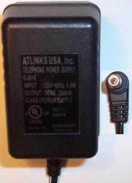 ATLINKS 5-2616 AC ADAPTER 9V 200mA USED -(+) 2x5.5mm 90°ROUND B