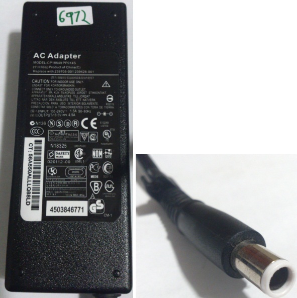 CP18549 PP014S AC ADAPTER 18.5VDC 4.9A Used -(+)- 1 x5x7.5mm