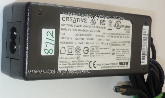 CREATIVE XKD-Z1700 I C27.048W AC ADAPTER 27VDC 1.7A USED -(+) 2x