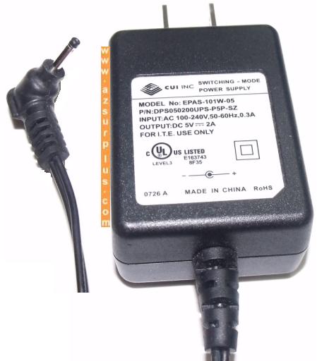 CUI INC EPAS-101W-05 AC ADAPTER 5VDC 2A -(+)- 0.45x2.3mm 100-240