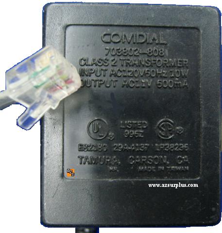 Comdial 703802-808 AC Adapter 11Vac 600mA 10W Telephone Power Su