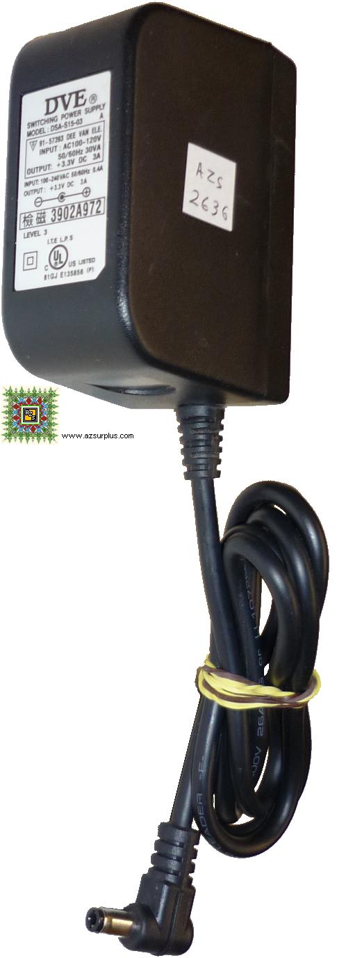 DVE DSA-S15-03 A AC ADAPTER 3.3VDC 3A Genuine SWITCHING AC ADAPT