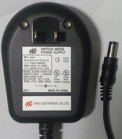 ENG EPA-101MU-05A AC ADAPTER 5VDC -(+)- 2.5A NEW POWER SUPPLY
