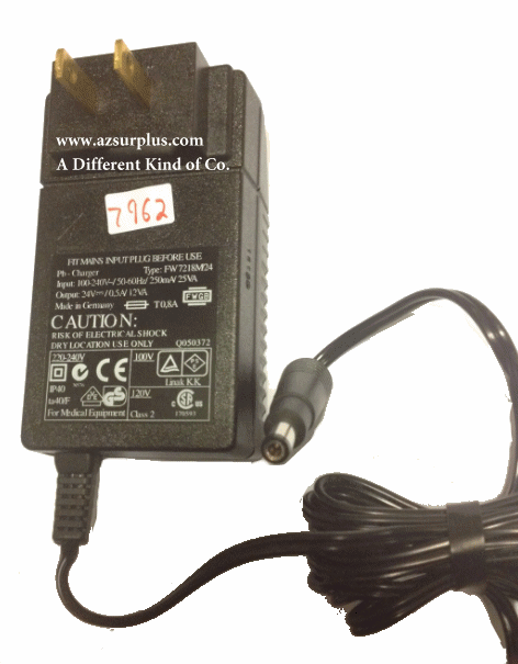 FIT MAINS FW7218M24 AC ADAPTER 24VDC 0.5A 12VA Used Straight Rou