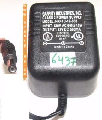 GARITY HK41U-12-500 AC ADAPTER 12VDC 500mA USED -(+) 2.1x5.5mm R