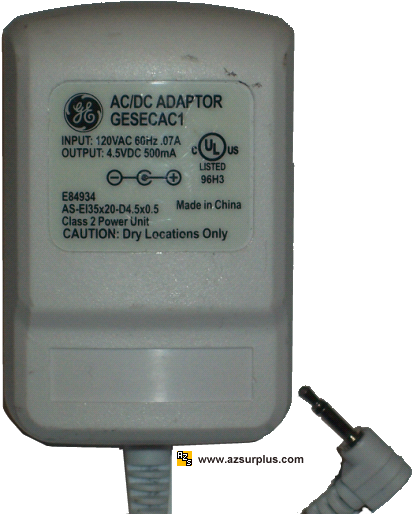 GE GESECAC1 AC ADAPTER 4.5VDC 500mA POWER SUPPLY GE GESECAC1 AC ADAPTER 4.5VDC 500mA POWER SUPPLY