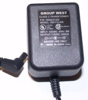 GROUP WEST 35D-7.5-400 AC ADAPTER 7.5V DC 400mA USED