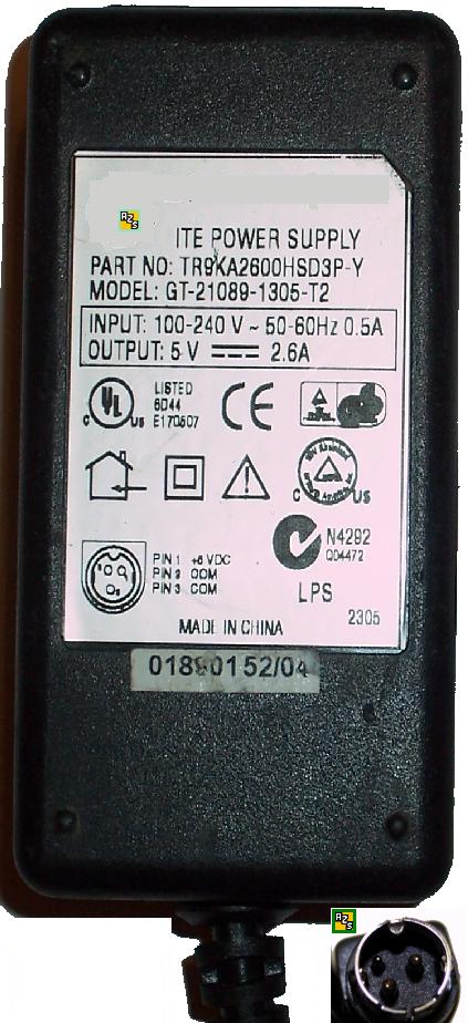 FINECOM GT-21089-1305-T2 AC DC ADAPTER 5V 2.6A ITE POWER SUPPLY