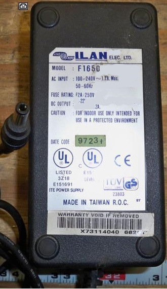 ILAN F1650 AC ADAPTER 22.5VDC 2A DESKTOP POWER SUPPLY fo printer