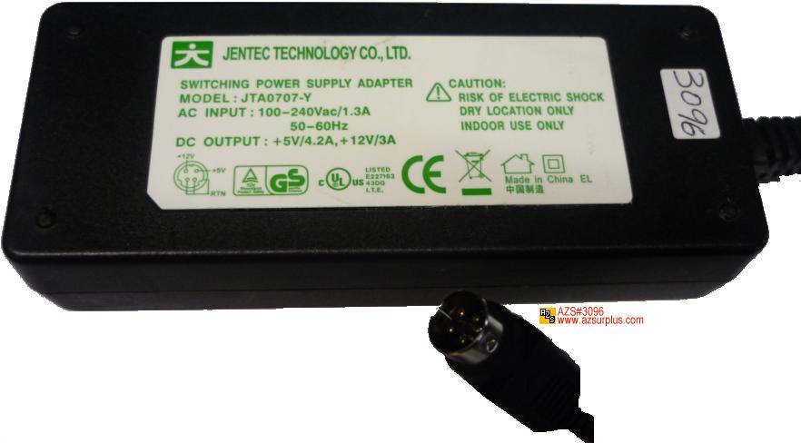 JENTEC JTA0707-Y AC AC ADAPTER +5V 12V 3A 4.4A SWITCHING POWER S