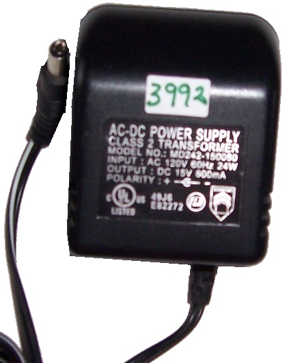 AC-DC Power Supply MD242-150080 15VDC 800mA Used +(-)+ 2.1x5.5mm