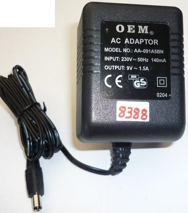 OEM AA-091A5BN AC ADAPTER 9VAC 1.5A USED ~(~) 2x5.5mm EUROPE POW