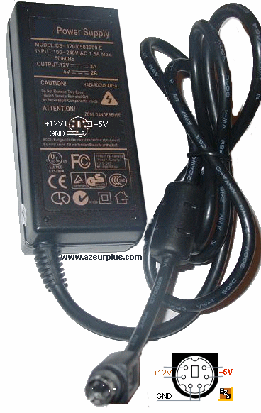 PD POWER SUPPLY GX34W-5-12 6Pin AC ADAPTER 12V 2A 5VDC 2A Dual V