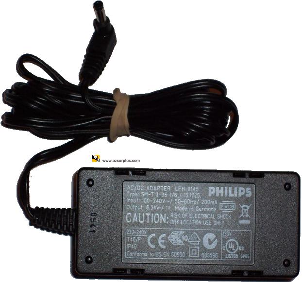 PHILIPS LFH 9145 AC ADAPTER 6.3VDC 1A SM-T13-06-1 POWER SUPPLY D