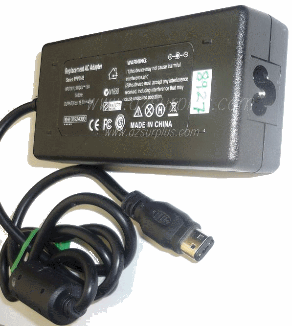 PPP014S REPLACEMENT AC ADAPTER 18.5VDC 4.9A USED -(+) OVAL SHAPE