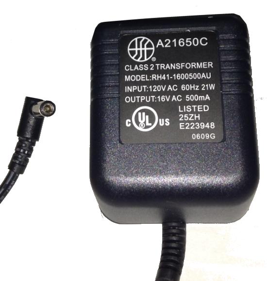 RH41-1600500AU AC ADAPTER 16V AC 500mA Used 2.4 x 5.5 x 9.8 mm 9