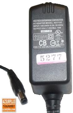 SOLYTECH AD1712C AC ADAPTER 12V 1.25A 15W DIRECT PLUG IN POWER S