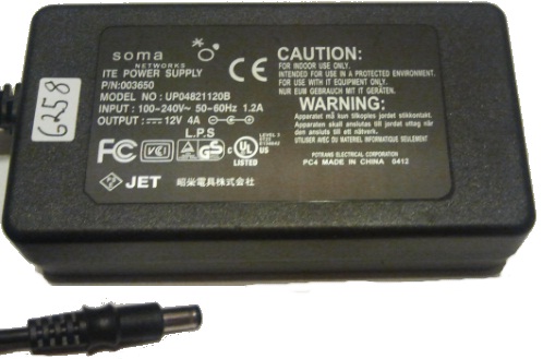 SOMA NETWORKS UP04821120B AC ADAPTER 12VDC 4A USED -(+) 2.5x5.5m