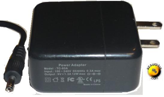 TC-60A AC ADAPTER 9V 1.3A DIRECT PLUG IN POWER SUPPLY