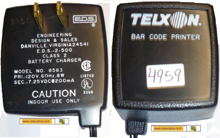 TELXON 8583 AC ADAPTER 7.25V DC 200mA BATTERY CHARGER POWER SUPP
