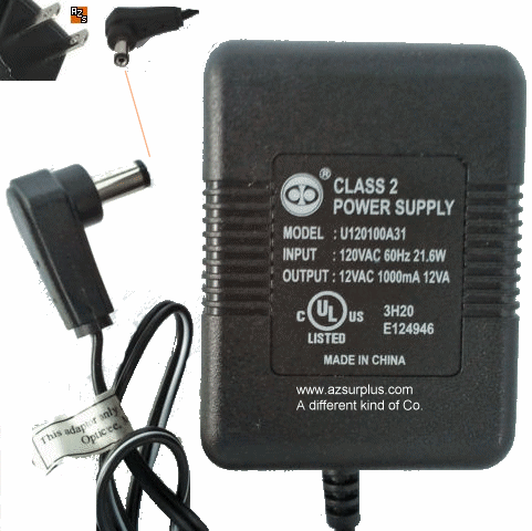 Class 2 Power Supply U120100A31 12V 1A ~(~) 2x5.5mm 90 120VAC 1