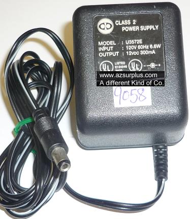 U3572E AC ADAPTER 12VDC 300mA USED -(+) 2.5x5.5x9.4mm ROUND BARR