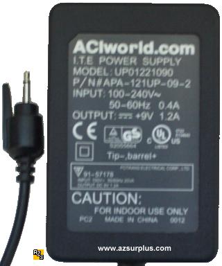 ACI WORLD UP01221090 AC ADAPTER 9VDC 1.2A APA-121UP-09-2 ITE POW