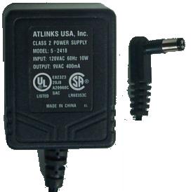 ATLINKS 5-2418 AC ADAPTER 9VAC 400mA ~(~) 2x5.5mm 120VAC CLASS 2