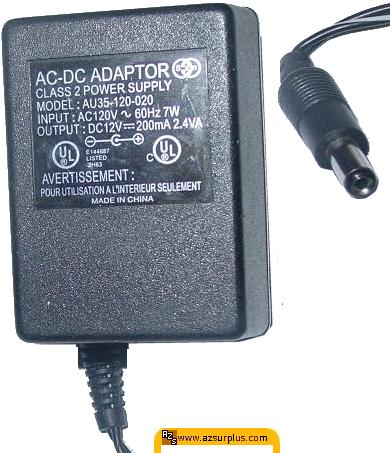 AU35-120-020 AC ADAPTER 12VDC 200mA 0.2A 2.4VA POWER SUPPLY