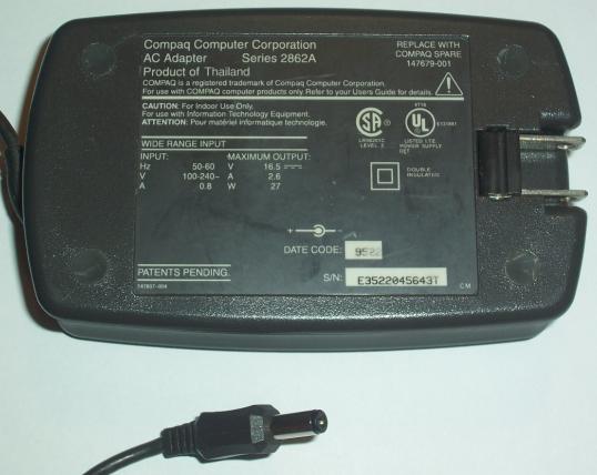 COMPAQ SERIES 2862A AC DC ADAPTER 16.5V 2.6A POWER SUPPLY FOR LA