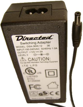 DIRECTED DSA-36W-12 36 AC ADAPTER +12VDC 3A 2.1mm POWER SUPPLY
