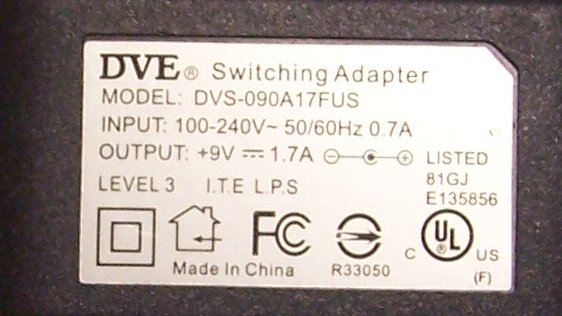 DVE DVS-090A17FUS AC ADAPTER 9VDC 1.7A ITE SWITCHING POWER SUPPL