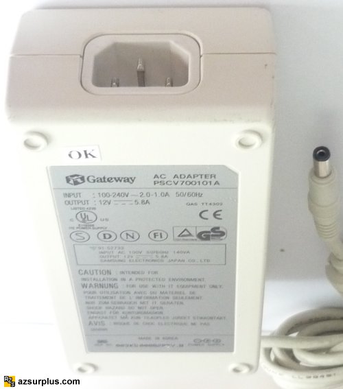 GATEWAY PSCV700101A AC ADAPTER 12V 5.8A ITE POWER SUPPLY LCD MON