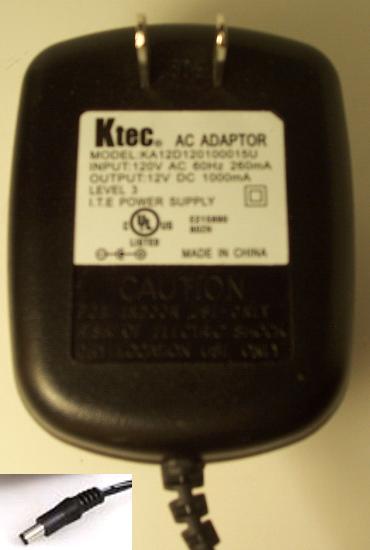 KTEC KA12D120100015U AC ADAPTER 12Vdc 1000mA -(+)- 2.5x5.5mm LEV