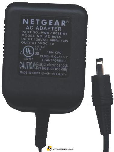 OEM NETGEAR AD 051A AC ADAPTER 5VDC 1A -(+)- 2.5x5.5mm PLUG-IN C