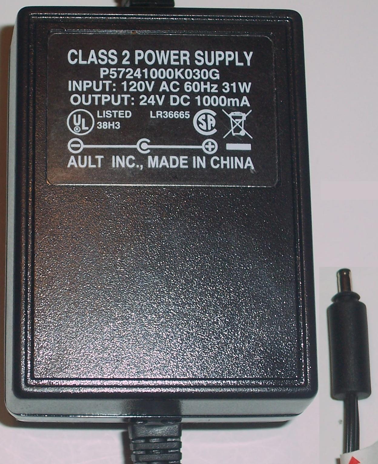 Ault P57241000K030G AC ADAPTER 24Vdc 1A -(+) 1x3.5mm 50VA POWER
