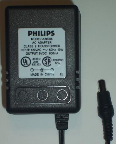PHILIPS A30965 AC DC ADAPTER 9V 600MA POWER SUPPLY
