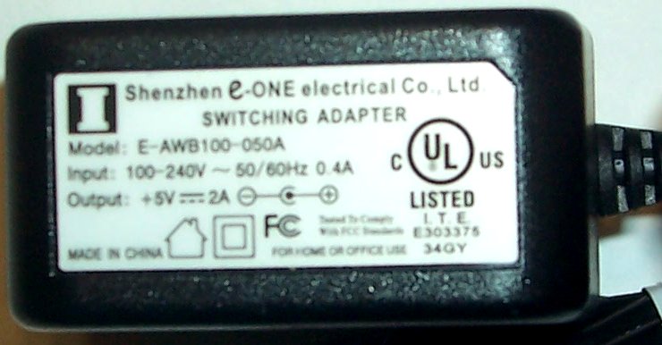 SHENZHEN E-ONE E-AWB100-050A AC ADAPTER 5VDC 2A ITE SWITCHING PO
