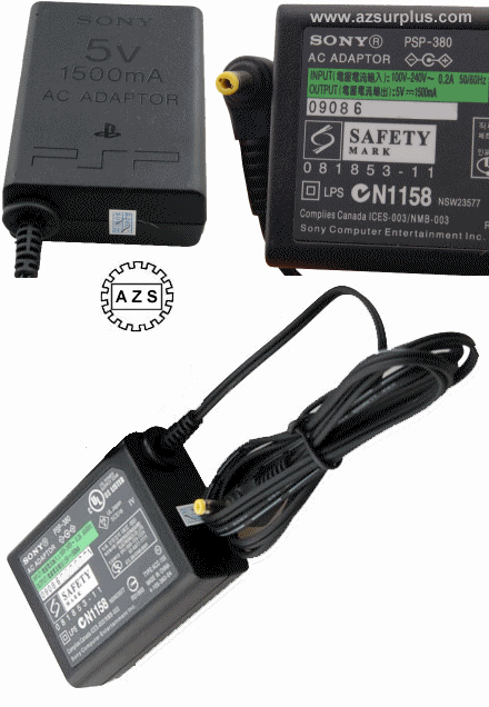 SONY PSP-380 AC Adapter 5VDC 1500mA -(+) 1.5x4mm PSP 3001 USED