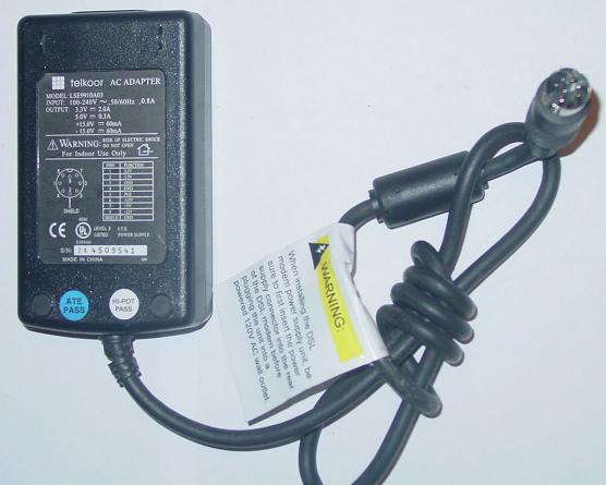 TELKOOR LSE9910A03 AC ADAPTER 8 PIN DIN 3.3V 2A POWER SUPPLY