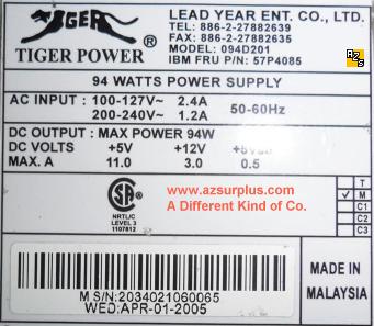 TIGER POWER 094D201 IBM 57P4085 94W Used POWER SUPPLY 084D201 94