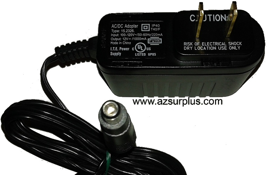 15.2326 AC ADAPTER 12VDC 1000mA -(+) Used 2.4 x 5.5 x 8.3.5mm