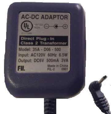 35A-D06-500 AC ADAPTER 6VDC 500mA 3VA USED 1 x 2.4 x 9.4mm