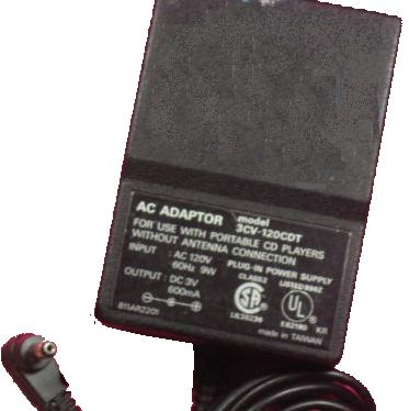 3CV-120CDT AC DC ADAPTER 3V 600mA -(+)- 0.8x3.6mm 9W POWER SUPPL