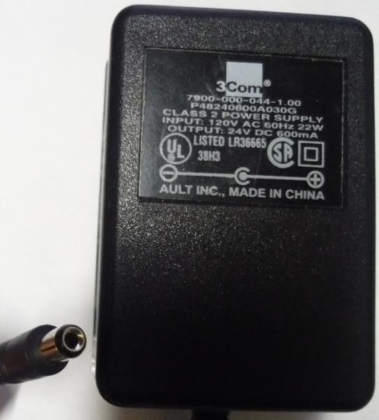 3COM P48240600A030G AC ADAPTER 24VDC 600mA Used -(+)- 2x5.5mm Cl