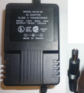 A51813D AC ADAPTER 18VDC 1300mA -(+)- 2.5x5.5mm 45W POWER SUPPLY