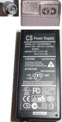 CS CS-120/0502000-E AC Adapter 12V 5VDC 2A 5Pin 9mm Mini Din USE